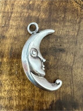 VTG Sterling Silver 3D Man in the Moon Face Pendant 925RB Celestial Hollow Charm